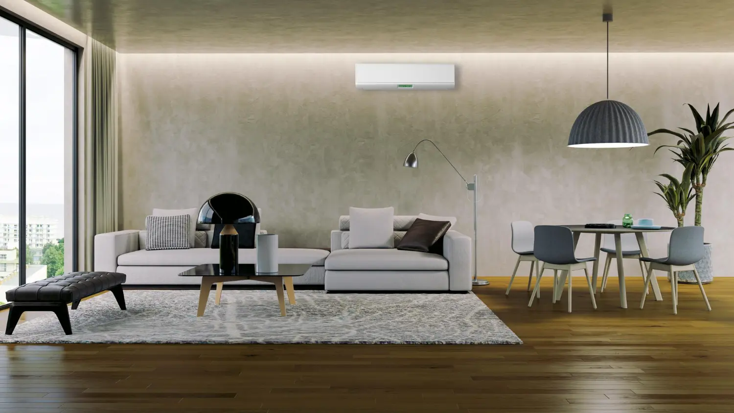 Moderne Klimaanlage in Wohnzimmer installiert von Combe-Solar